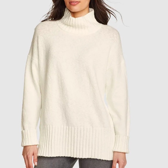 πNWT! EDDIE BAUER Funnel Neck Ivory Soft & Cozy Classic Sweater Sz. Small - Picture 1 of 9